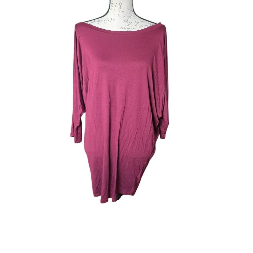 Wantable Women's Size Large Burgundy 3/4 Dolman Sleeve Modal T-shirt Dress